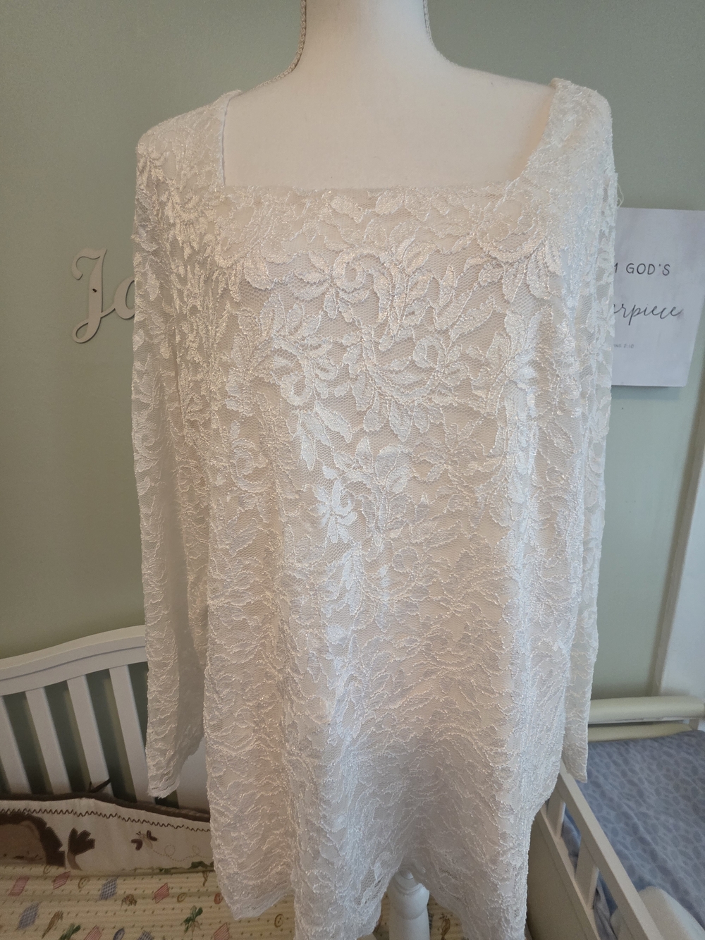 Occasion Cream Lace Long Sleeve Square Neck Blouse